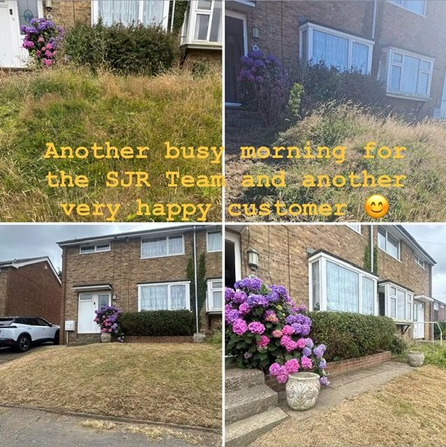 Before and after clearing an overgrown front garden